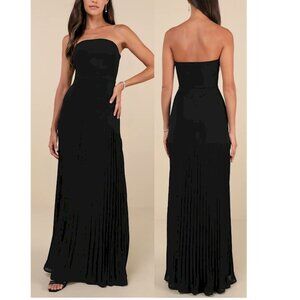 Lulus Celebratory Aesthetic Black Pleated Strapless Maxi Dress Size Medium New